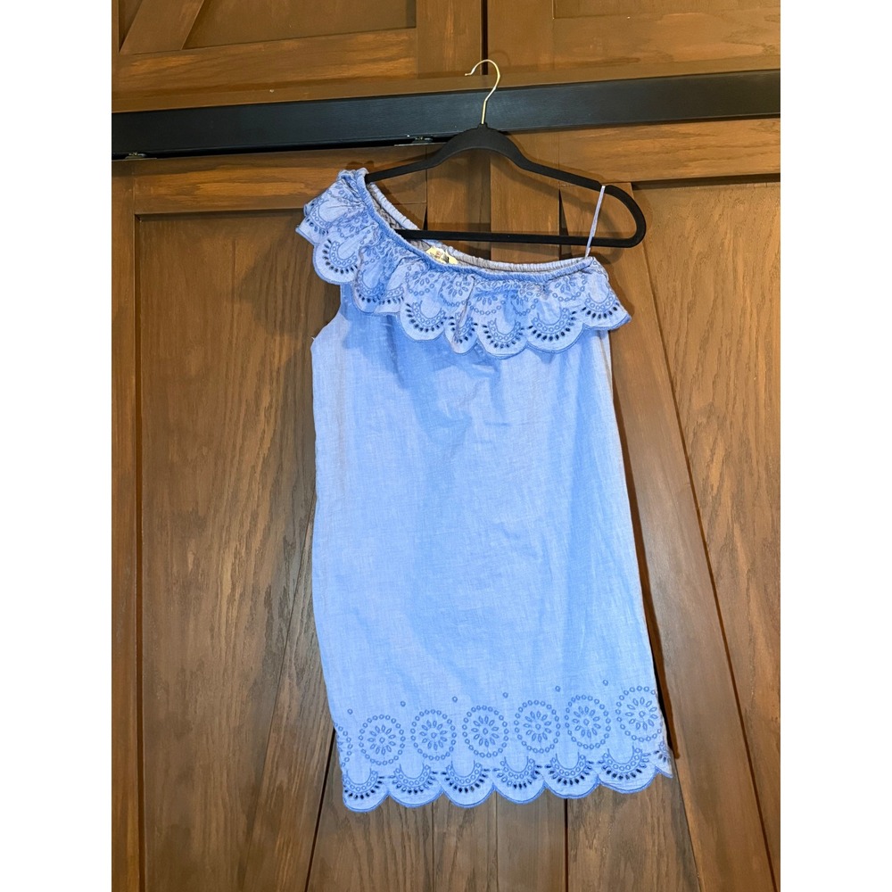 Vineyard Vines One-Shoulder Blue Eyelet Dress Sz S 100% Cotton EUC Preppy Beach